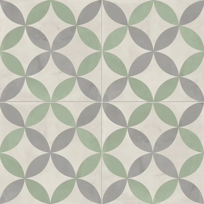 Dettaglio Piastrella da pavimento e rivestimento in gres porcellanato serie Terra.Art di Marca Corona, effetto cementine, formato 20x20 cm, Colore Astro Sabbia Menta