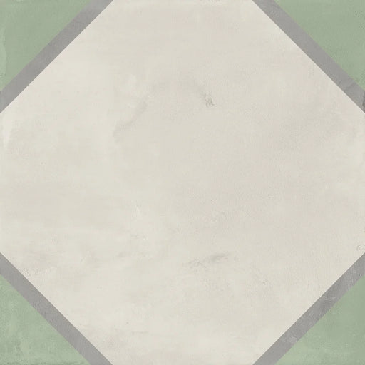 Dettaglio Piastrella da pavimento e rivestimento in gres porcellanato serie Terra.Art di Marca Corona, effetto cementine, formato 20x20 cm, Colore Ottagono Sabbia Menta