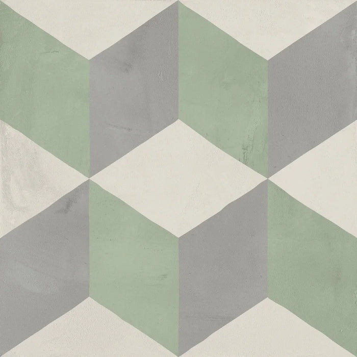 Dettaglio Piastrella da pavimento e rivestimento in gres porcellanato serie Terra.Art di Marca Corona, effetto cementine, formato 20x20 cm, Colore Cubo Sabbia Menta