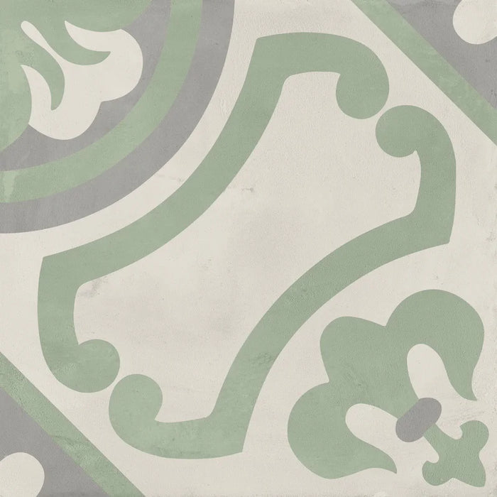 Dettaglio Piastrella da pavimento e rivestimento in gres porcellanato serie Terra.Art di Marca Corona, effetto cementine, formato 20x20 cm, Colore Giglio Sabbia Menta