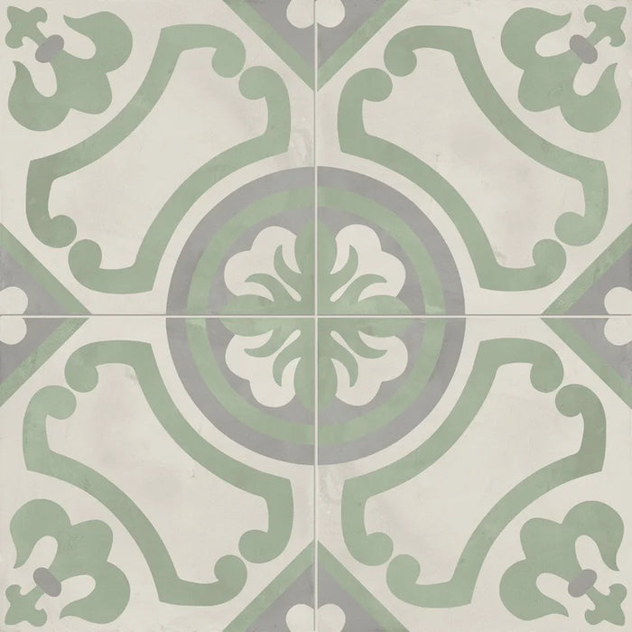 Dettaglio Piastrella da pavimento e rivestimento in gres porcellanato serie Terra.Art di Marca Corona, effetto cementine, formato 20x20 cm, Colore Giglio Sabbia Menta