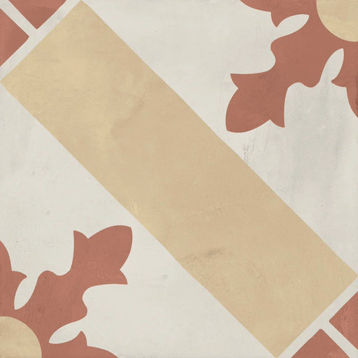 Dettaglio Piastrella da pavimento e rivestimento in gres porcellanato serie Terra.Art di Marca Corona, effetto cementine, formato 20x20 cm, Colore Cardinale Tramonto Crema