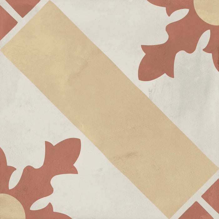 Dettaglio Piastrella da pavimento e rivestimento in gres porcellanato serie Terra.Art di Marca Corona, effetto cementine, formato 20x20 cm, Colore Cardinale Tramonto Crema