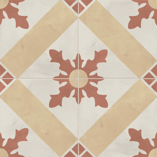 Dettaglio Piastrella da pavimento e rivestimento in gres porcellanato serie Terra.Art di Marca Corona, effetto cementine, formato 20x20 cm, Colore Cardinale Tramonto Crema