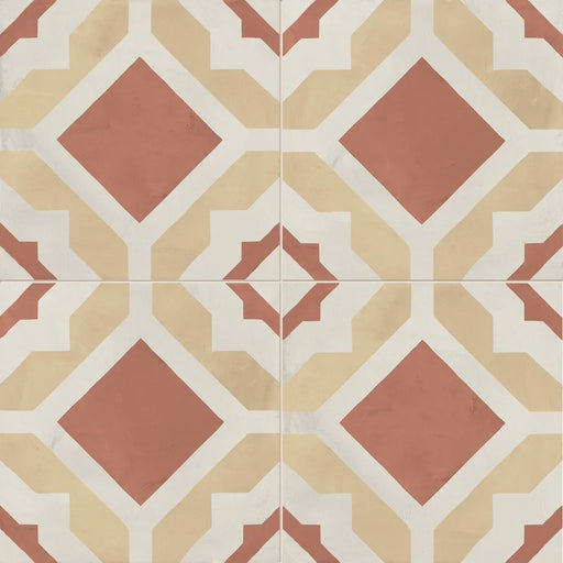 Dettaglio Piastrella da pavimento e rivestimento in gres porcellanato serie Terra.Art di Marca Corona, effetto cementine, formato 20x20 cm, Colore Geometria Tramonto Crema