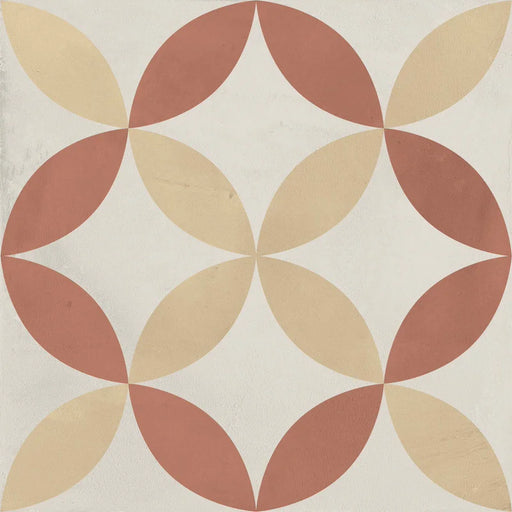 Dettaglio Piastrella da pavimento e rivestimento in gres porcellanato serie Terra.Art di Marca Corona, effetto cementine, formato 20x20 cm, Colore Astro Tramonto Crema