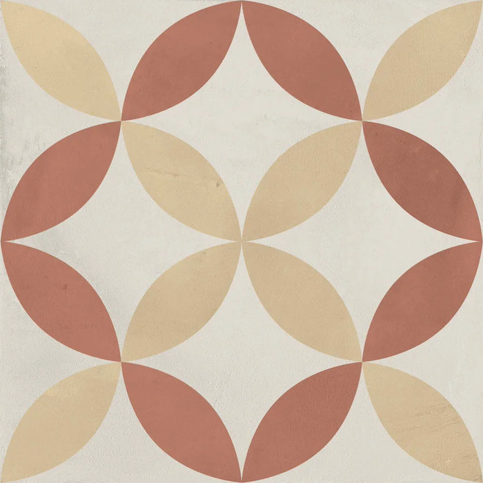 Dettaglio Piastrella da pavimento e rivestimento in gres porcellanato serie Terra.Art di Marca Corona, effetto cementine, formato 20x20 cm, Colore Astro Tramonto Crema