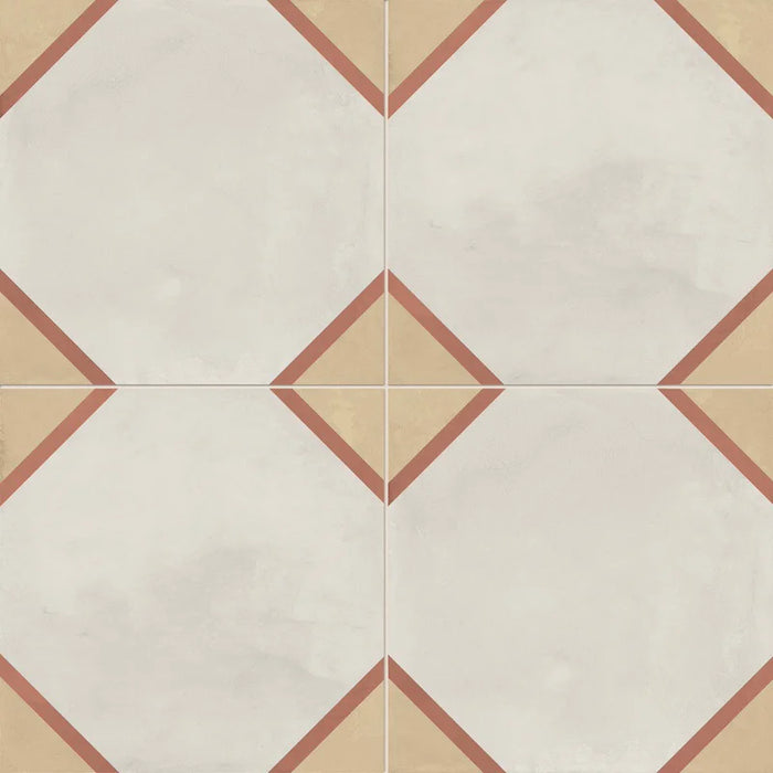 Dettaglio Piastrella da pavimento e rivestimento in gres porcellanato serie Terra.Art di Marca Corona, effetto cementine, formato 20x20 cm, Colore Ottagono Tramonto Crema