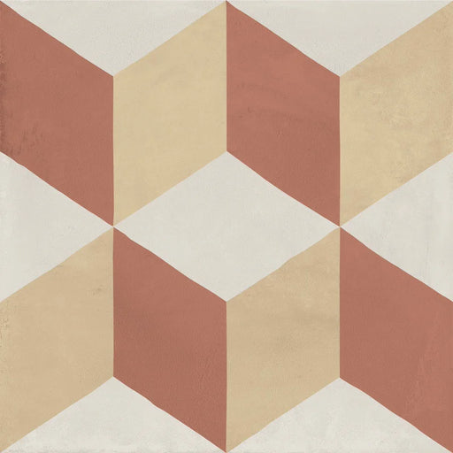 Dettaglio Piastrella da pavimento e rivestimento in gres porcellanato serie Terra.Art di Marca Corona, effetto cementine, formato 20x20 cm, Colore Cubo Tramonto Crema