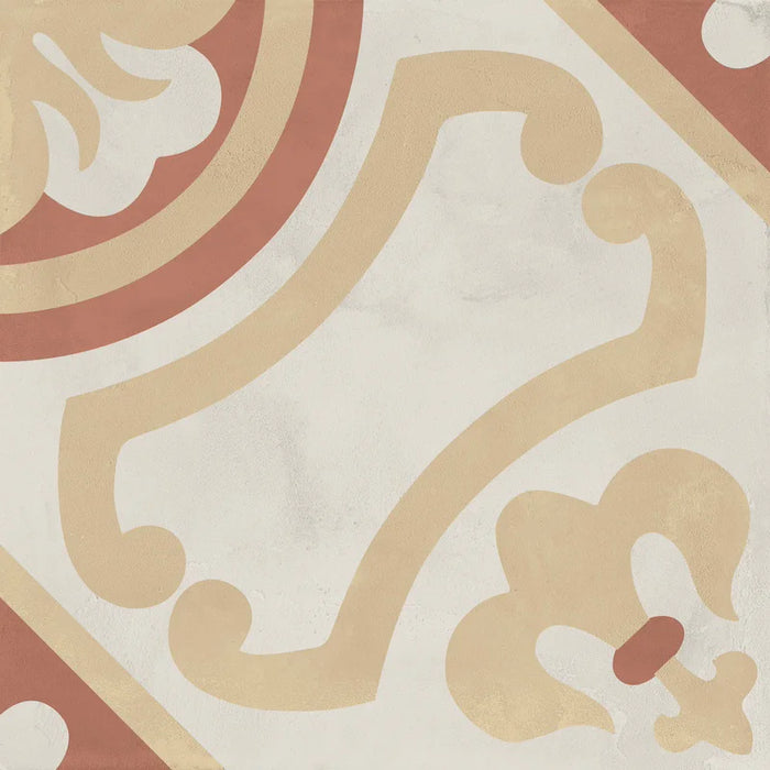 Dettaglio Piastrella da pavimento e rivestimento in gres porcellanato serie Terra.Art di Marca Corona, effetto cementine, formato 20x20 cm, Colore Giglio Tramonto Crema