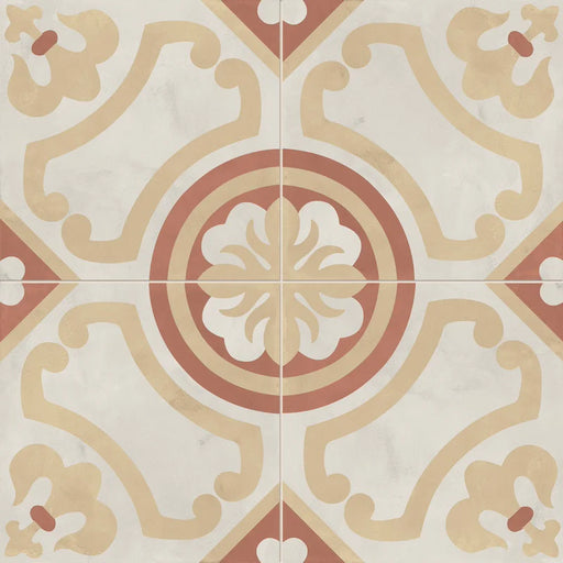 Dettaglio Piastrella da pavimento e rivestimento in gres porcellanato serie Terra.Art di Marca Corona, effetto cementine, formato 20x20 cm, Colore Giglio Tramonto Crema