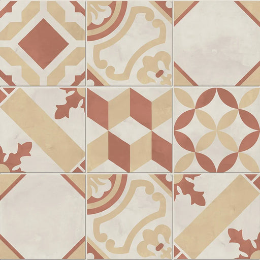 Dettaglio Piastrella da pavimento e rivestimento in gres porcellanato serie Terra.Art di Marca Corona, effetto cementine, formato 20x20 cm, Colore Mix T/C