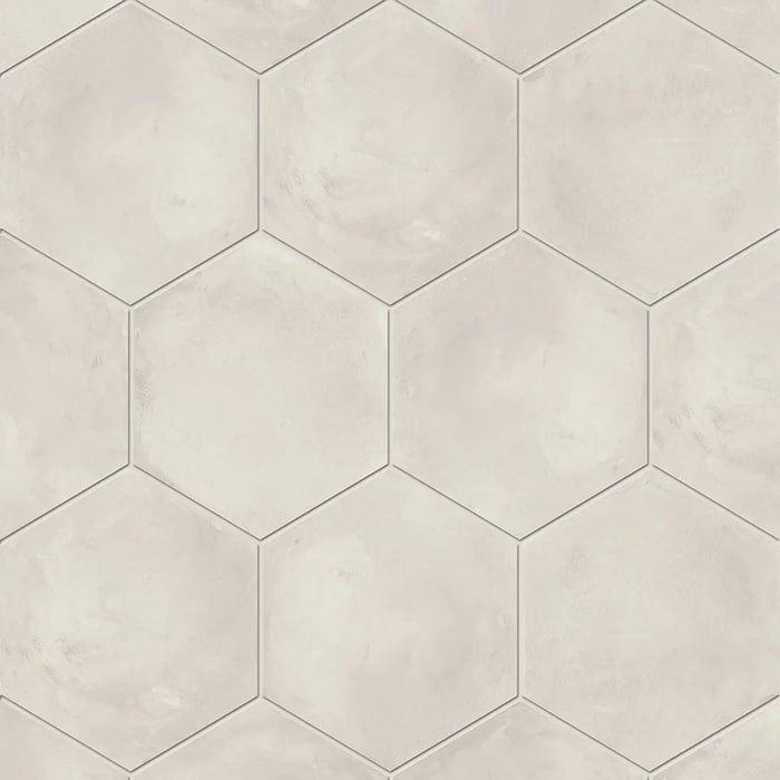 Dettaglio Piastrella da pavimento e rivestimento in gres porcellanato serie Terra.Art di Marca Corona, effetto cemento, formato esagonale 25x21 cm, Colore Bianco Esagona