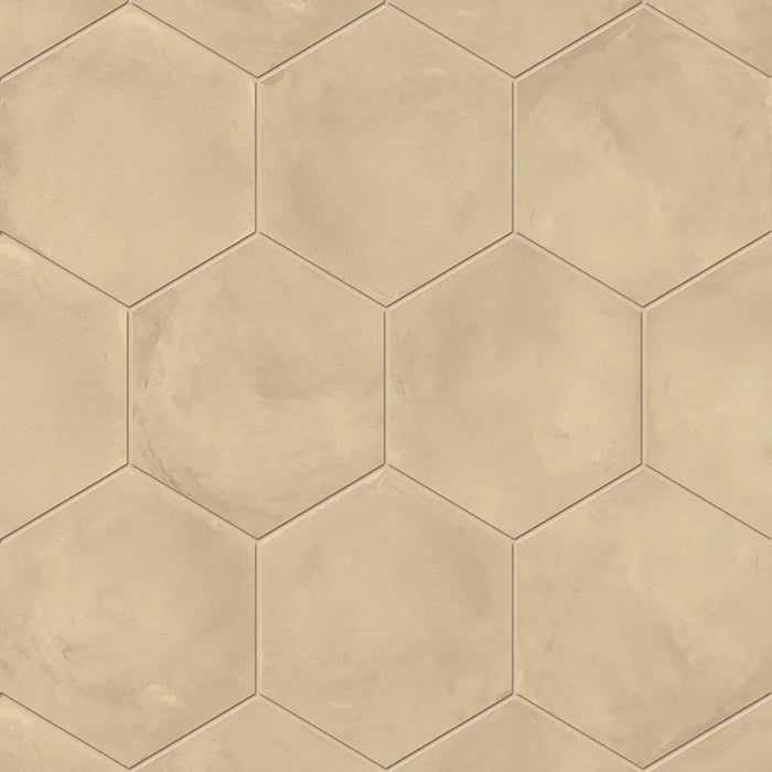 Dettaglio Piastrella da pavimento e rivestimento in gres porcellanato serie Terra.Art di Marca Corona, effetto cemento, formato esagonale 25x21 cm, Colore Crema Esagona