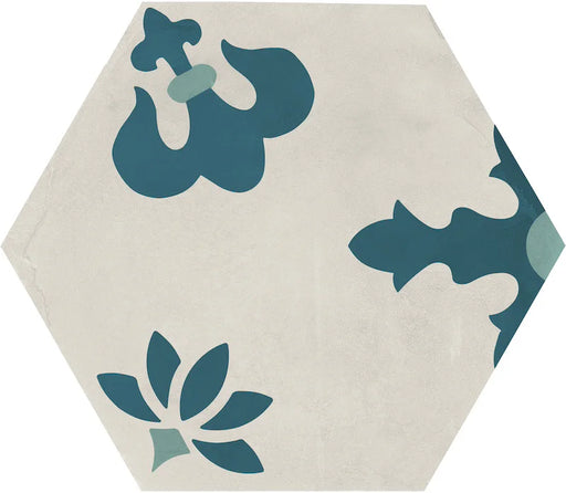 Dettaglio Piastrella da pavimento e rivestimento in gres porcellanato serie Terra.Art di Marca Corona, effetto cementine, formato esagonale 25x21 cm, Colore Composizione Giglio O/C Esagona