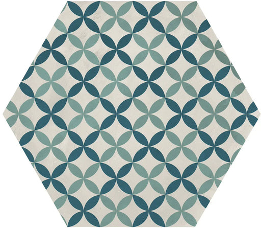 Dettaglio Piastrella da pavimento e rivestimento in gres porcellanato serie Terra.Art di Marca Corona, effetto cementine, formato esagonale 25x21 cm, Colore Astro O/C Esagona