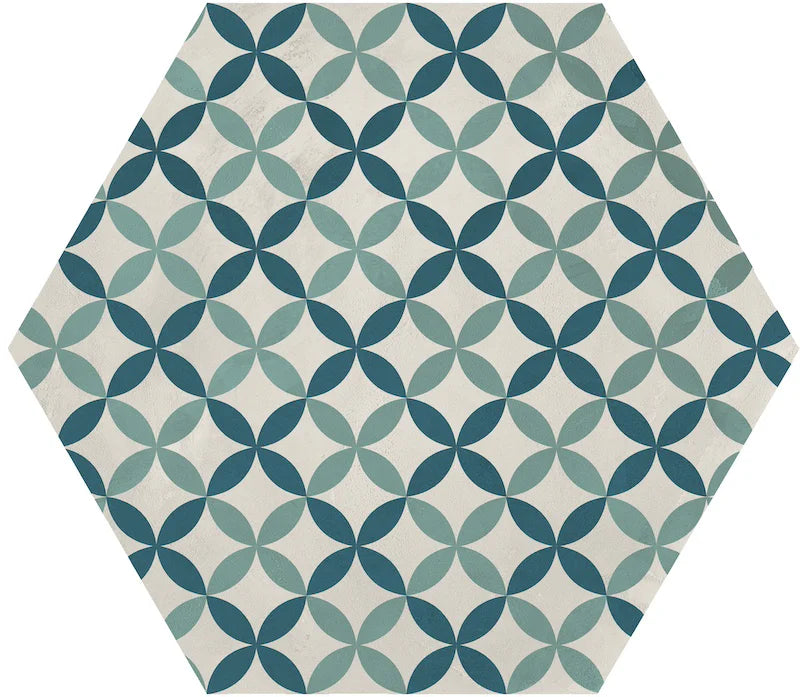 Dettaglio Piastrella da pavimento e rivestimento in gres porcellanato serie Terra.Art di Marca Corona, effetto cementine, formato esagonale 25x21 cm, Colore Astro O/C Esagona