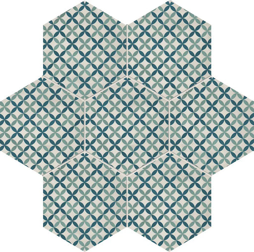 Dettaglio Piastrella da pavimento e rivestimento in gres porcellanato serie Terra.Art di Marca Corona, effetto cementine, formato esagonale 25x21 cm, Colore Astro O/C Esagona