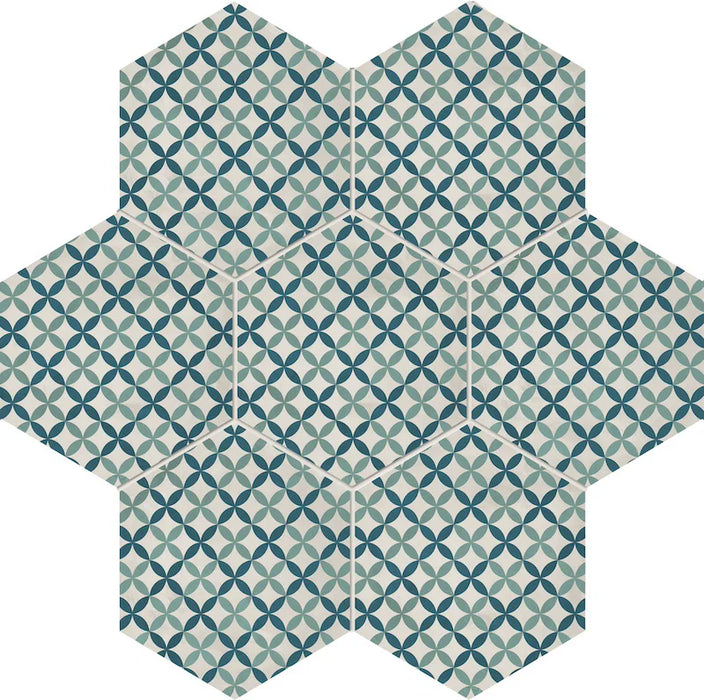 Dettaglio Piastrella da pavimento e rivestimento in gres porcellanato serie Terra.Art di Marca Corona, effetto cementine, formato esagonale 25x21 cm, Colore Astro O/C Esagona