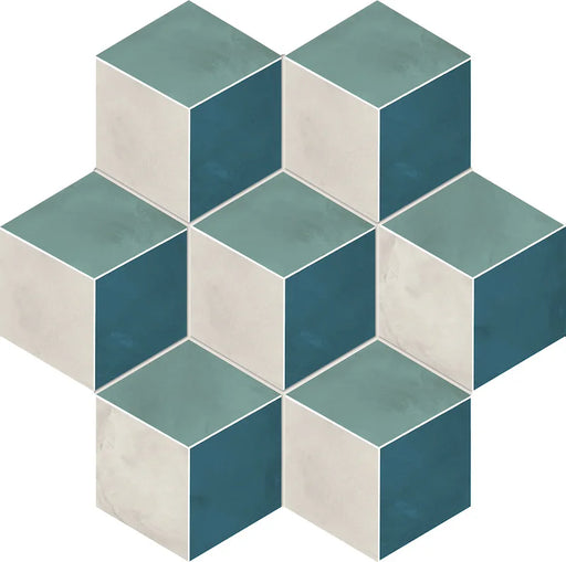 Dettaglio Piastrella da pavimento e rivestimento in gres porcellanato serie Terra.Art di Marca Corona, effetto cementine, formato esagonale 25x21 cm, Colore Rombo O/C Esagona