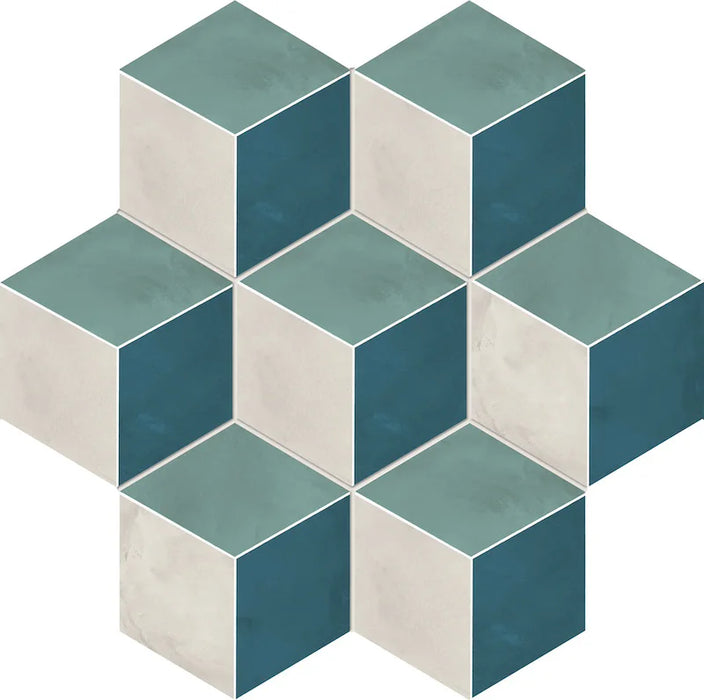 Dettaglio Piastrella da pavimento e rivestimento in gres porcellanato serie Terra.Art di Marca Corona, effetto cementine, formato esagonale 25x21 cm, Colore Rombo O/C Esagona