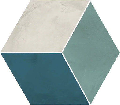 Dettaglio Piastrella da pavimento e rivestimento in gres porcellanato serie Terra.Art di Marca Corona, effetto cementine, formato esagonale 25x21 cm, Colore Rombo O/C Esagona