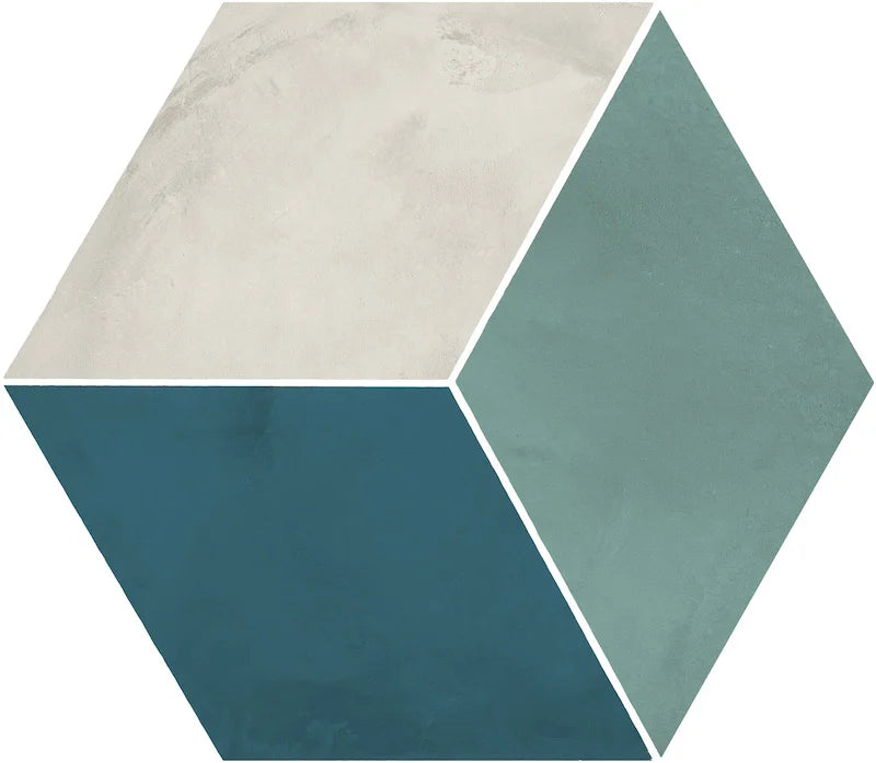 Dettaglio Piastrella da pavimento e rivestimento in gres porcellanato serie Terra.Art di Marca Corona, effetto cementine, formato esagonale 25x21 cm, Colore Rombo O/C Esagona