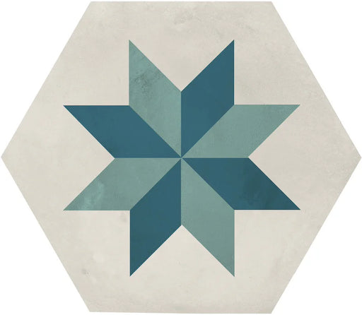 Dettaglio Piastrella da pavimento e rivestimento in gres porcellanato serie Terra.Art di Marca Corona, effetto cementine, formato esagonale 25x21 cm, Colore Stella O/C Esagona