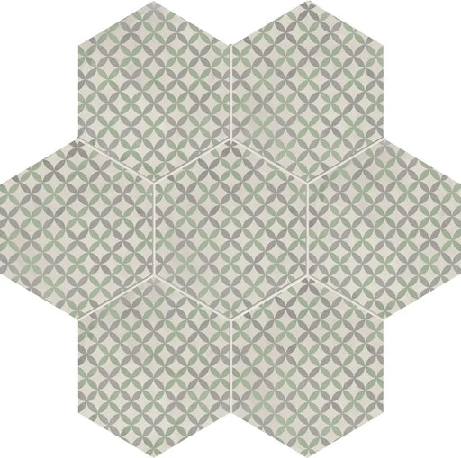 Dettaglio Piastrella da pavimento e rivestimento in gres porcellanato serie Terra.Art di Marca Corona, effetto cementine, formato esagonale 25x21 cm, Colore Astro S/M Esagona