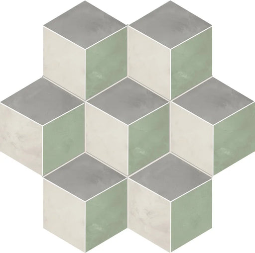 Dettaglio Piastrella da pavimento e rivestimento in gres porcellanato serie Terra.Art di Marca Corona, effetto cementine, formato esagonale 25x21 cm, Colore Rombo S/M Esagona