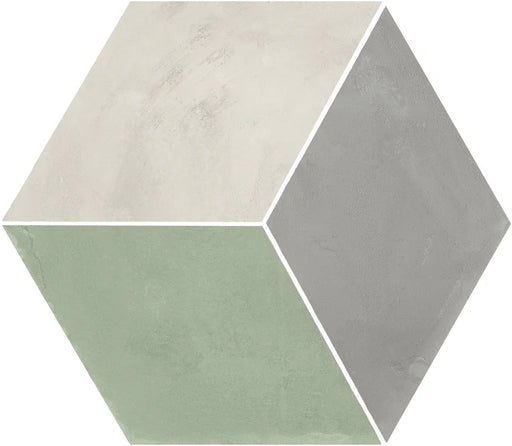 Dettaglio Piastrella da pavimento e rivestimento in gres porcellanato serie Terra.Art di Marca Corona, effetto cementine, formato esagonale 25x21 cm, Colore Rombo S/M Esagona