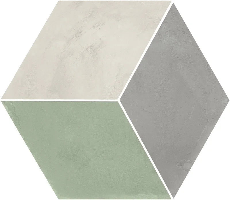 Dettaglio Piastrella da pavimento e rivestimento in gres porcellanato serie Terra.Art di Marca Corona, effetto cementine, formato esagonale 25x21 cm, Colore Rombo S/M Esagona