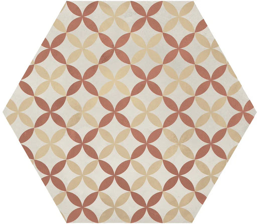Dettaglio Piastrella da pavimento e rivestimento in gres porcellanato serie Terra.Art di Marca Corona, effetto cementine, formato esagonale 25x21 cm, Colore Astro T/C Esagona