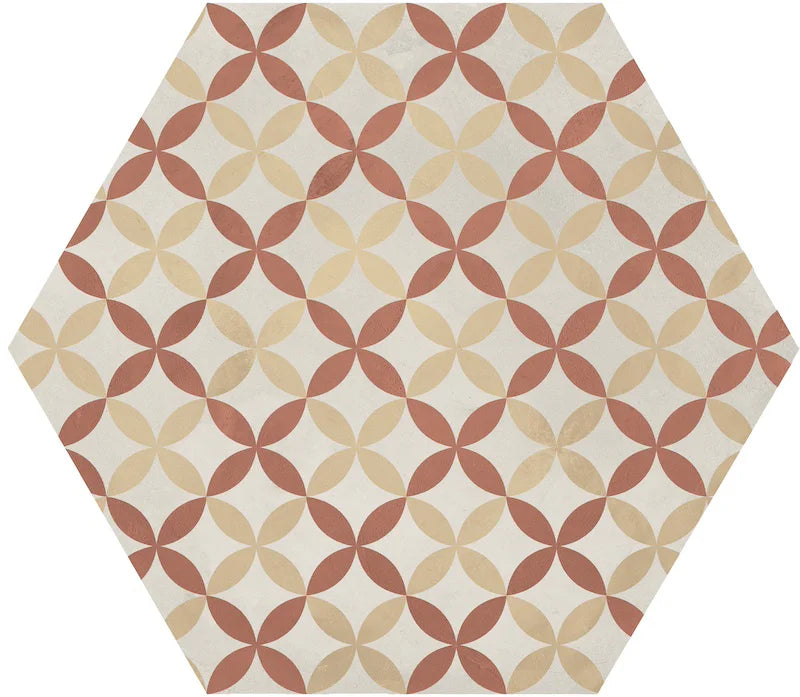 Dettaglio Piastrella da pavimento e rivestimento in gres porcellanato serie Terra.Art di Marca Corona, effetto cementine, formato esagonale 25x21 cm, Colore Astro T/C Esagona