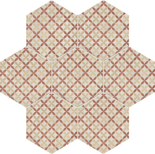 Dettaglio Piastrella da pavimento e rivestimento in gres porcellanato serie Terra.Art di Marca Corona, effetto cementine, formato esagonale 25x21 cm, Colore Astro T/C Esagona