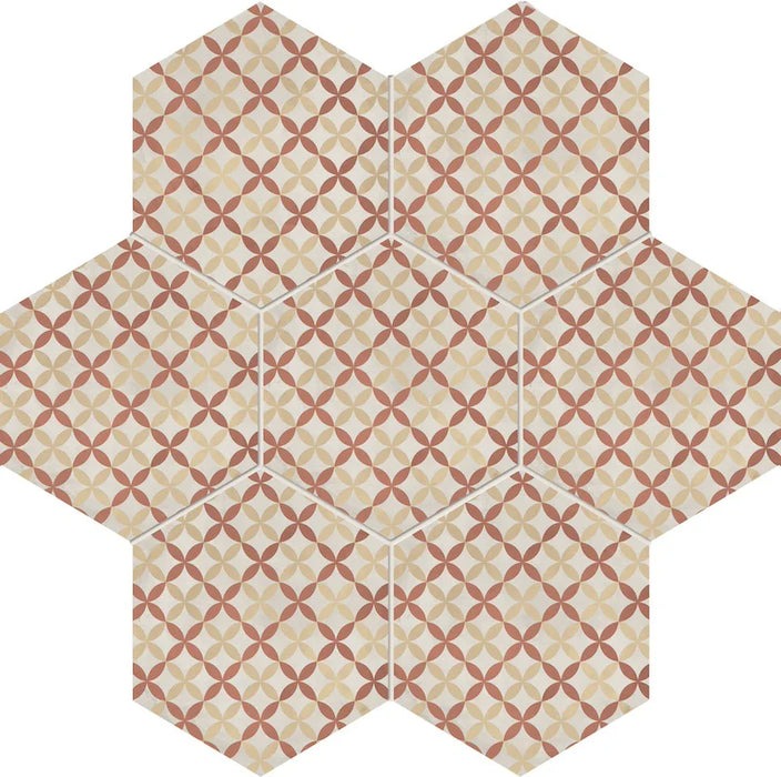 Dettaglio Piastrella da pavimento e rivestimento in gres porcellanato serie Terra.Art di Marca Corona, effetto cementine, formato esagonale 25x21 cm, Colore Astro T/C Esagona