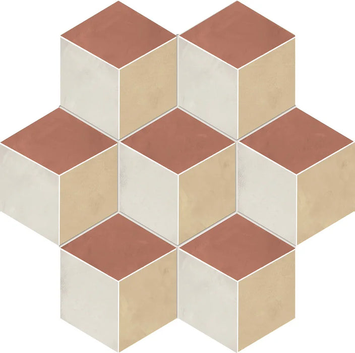 Dettaglio Piastrella da pavimento e rivestimento in gres porcellanato serie Terra.Art di Marca Corona, effetto cementine, formato esagonale 25x21 cm, Colore Rombo T/C Esagona