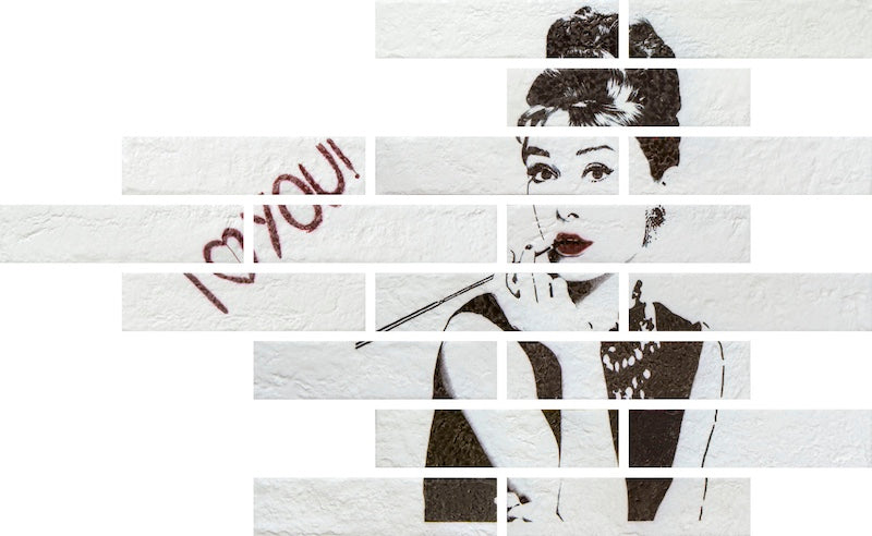 Dettaglio piastrella per pavimento e rivestimento in gres porcellanato effetto mattoncino Opaco 6x25 cm della collezione New York, colore Image White di Ceramica Rondine