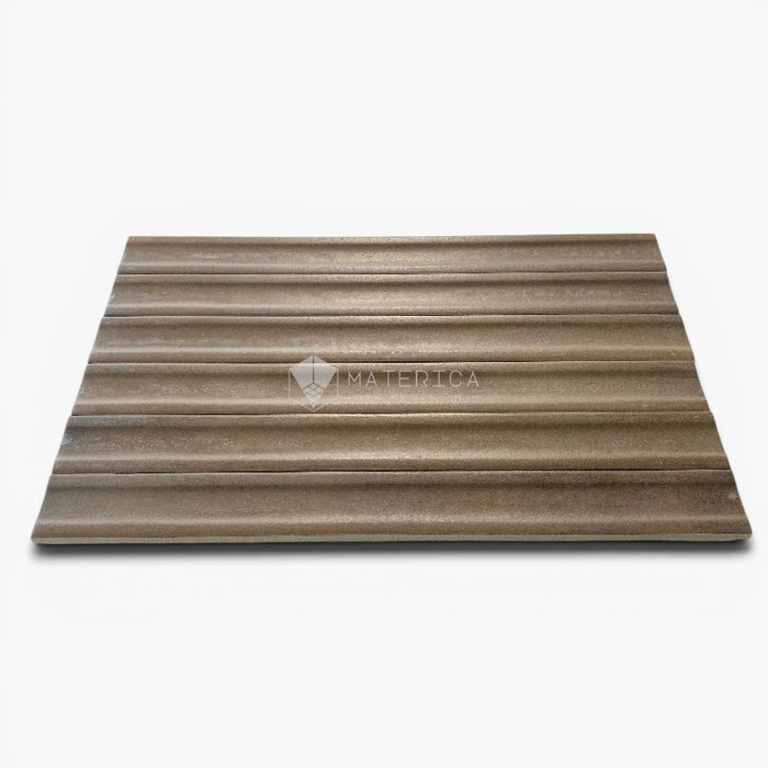 Foto piastrelle per rivestimento interno in gres porcellanato effetto mattoncino a rilievo della collezione Iridescent di Ceramica Rondine, formato 4.8x45 cm, colore 3D Hump Moka