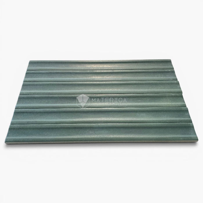 Foto piastrelle per rivestimento interno in gres porcellanato effetto mattoncino della collezione Iridescent di Ceramica Rondine, formato 4.8x45 cm, colore 3D Hump Ocean