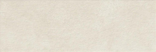 Piastrella per rivestimento bagno in bicottura pasta bianca rigata a rilievo della collezione Pictura di Idea Ceramica, formato 33x100 cm, colore Trame Avana