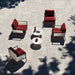 Gazebo con porltrone rosse e pavimento Colosseum Ivory di Idea Ceramica in gres porcellanato effetto pietra 40x60 cm con bordo irregolare anticato per esterni rustici
