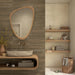 Bagno moderno con lavabo in pietra e mobile sospeso in legno, rivestimento  in gres porcellanato effetto mattoncino a rilievo della collezione Iridescent di Ceramica Rondine, formato 4.8x45 cm, colore 3D Hump Moka