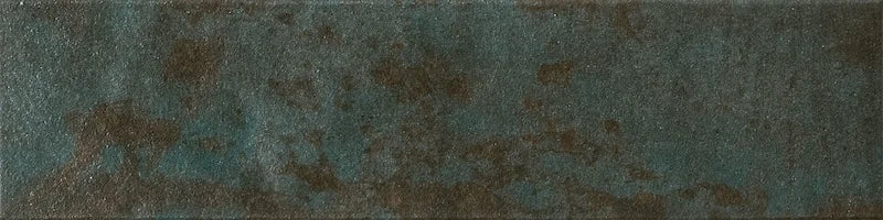 Dettaglio Piastrella da rivestimento in gres porcellanato serie Miniature Fuoco di Marca Corona, effetto mattoncino e metallo ossidato, formato 6x24 cm, Colore Blu Iron