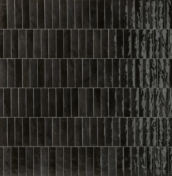 Dettaglio Piastrella da rivestimento in gres porcellanato serie Miniature Soda di Marca Corona, effetto mattoncino vintage, formato 6x24 cm, Colore Nero Magma
