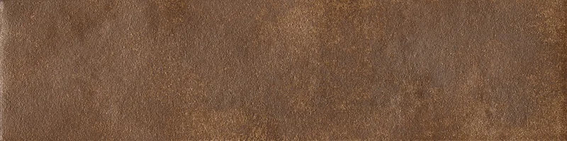 Dettaglio Piastrella da rivestimento in gres porcellanato serie Miniature Fuoco di Marca Corona, effetto mattoncino e metallo ossidato, formato 6x24 cm, Colore Corten Bruciato