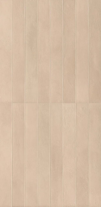 Dettaglio Piastrella da pavimento e rivestimento in gres porcellanato serie Longarine Calcecreta di Marca Corona, effetto mattoncino, formato 7.5x60, Colore Bisque