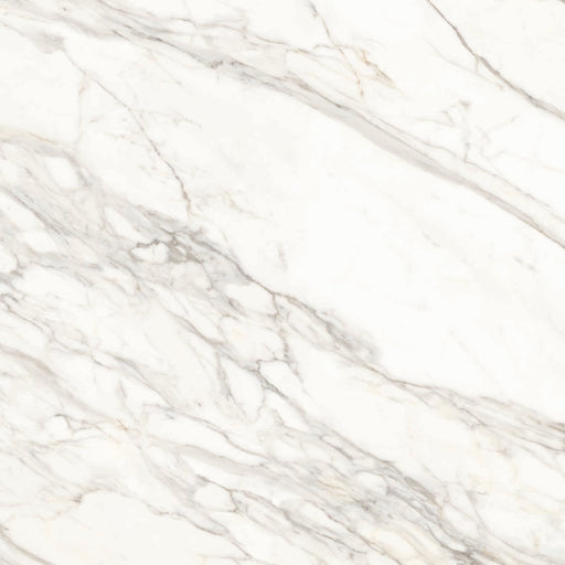 Dettaglio piastrella per pavimenti e rivestimenti in gres porcellanato effetto marmo bianco della collezione Versilia di Ceramiche Keope, formato 120x120, colore Borghini White