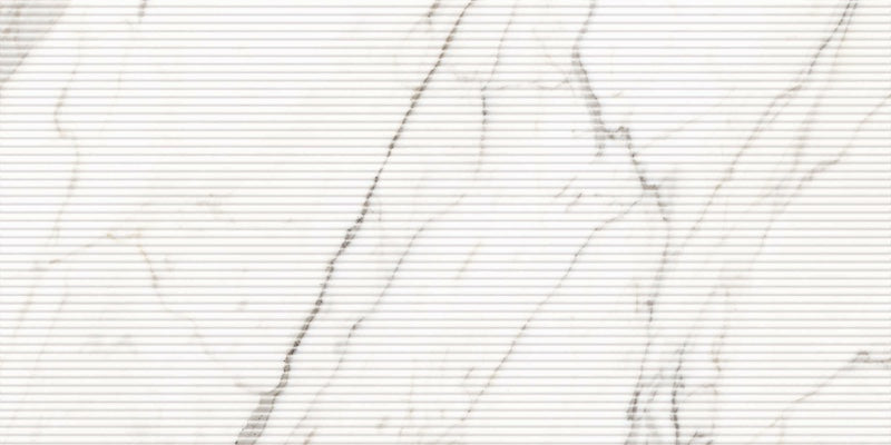 Dettaglio piastrella per rivestimenti in gres porcellanato effetto marmo bianco della collezione Versilia di Ceramiche Keope, formato 60x120, colore Borghini White