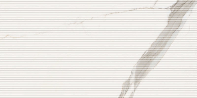 Dettaglio piastrella per rivestimenti in gres porcellanato effetto marmo bianco della collezione Versilia di Ceramiche Keope, formato 60x120, colore Assoluto White